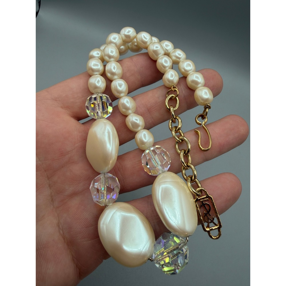 Vintage YSL Yves Saint Laurent Faux Pearl and Crystal Statement Necklace #1049 - Picture 5 of 5